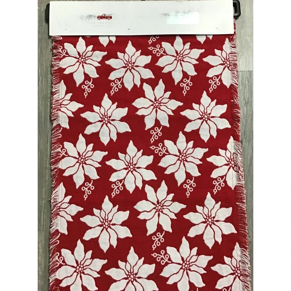 Rachel Ashwell Farmhouse Poinsettia Table Runner 18x108 Farmhouse Cottagecore